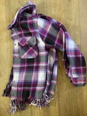 Plaid Fringe Shacket in Pink and Black